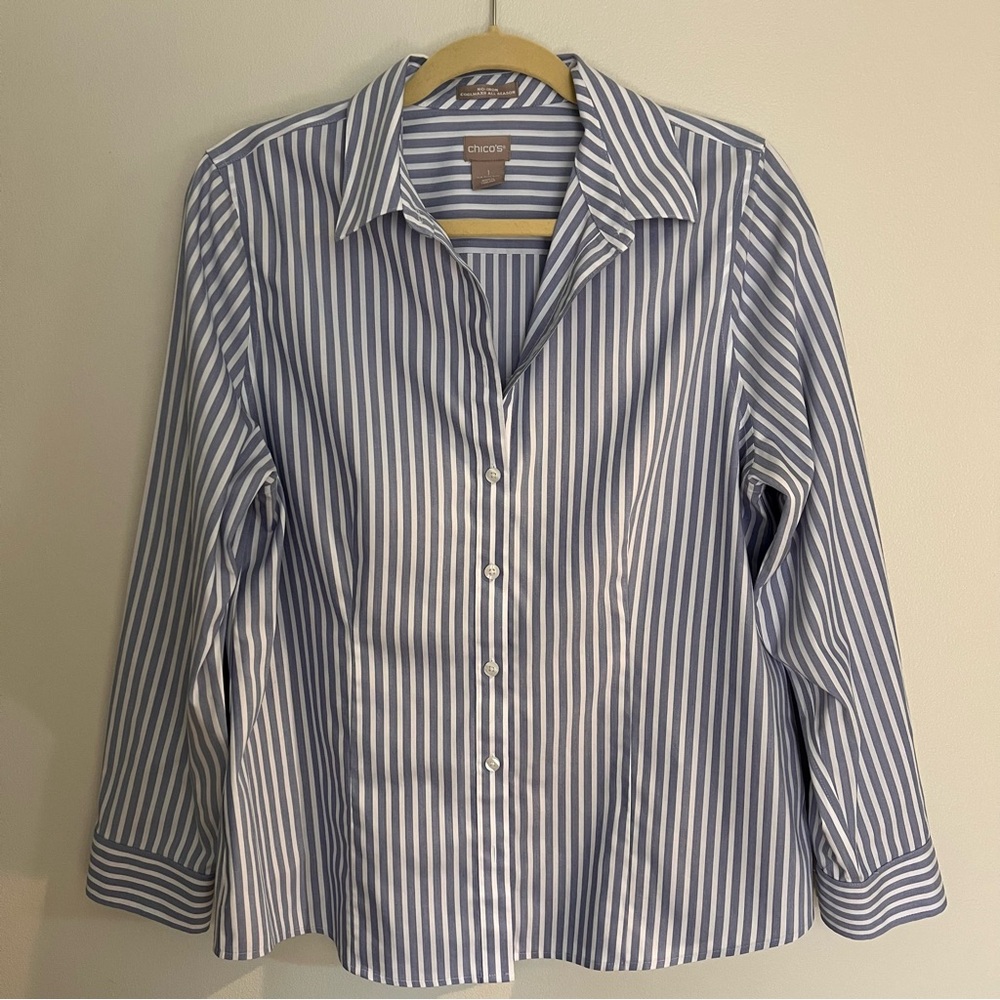 Chico's Coolmax Striped Shirt in Blue and White
